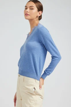 Knitwear|Sweaters-Current Air Lace Detail Sweater Top SOFTBLUE
