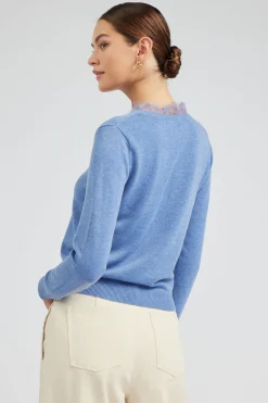 Knitwear|Sweaters-Current Air Lace Detail Sweater Top SOFTBLUE