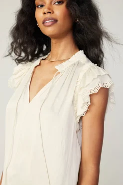 Short Sleeve Tops-Current Air Lace Flutter Sleeve Blouse CREAM