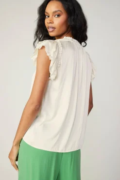 Short Sleeve Tops-Current Air Lace Flutter Sleeve Blouse CREAM
