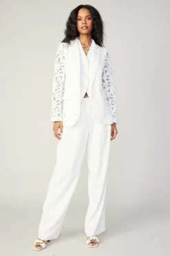 Coats & Jackets-Current Air Lace Single Breasted Blazer WHITE