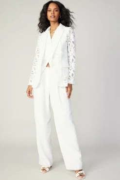 Coats & Jackets-Current Air Lace Single Breasted Blazer WHITE