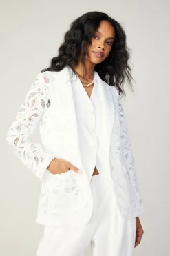 Coats & Jackets-Current Air Lace Single Breasted Blazer WHITE