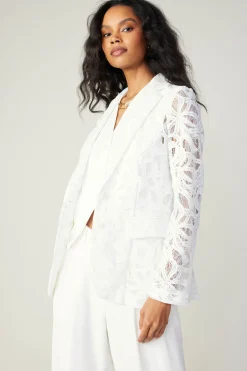 Coats & Jackets-Current Air Lace Single Breasted Blazer WHITE