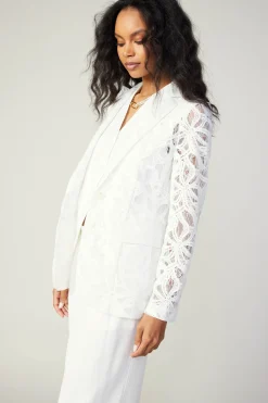 Coats & Jackets-Current Air Lace Single Breasted Blazer WHITE