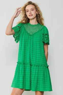 Mini Dresses-Current Air Lace Sleeve Mini Dress GREEN