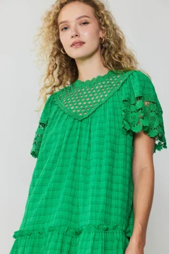 Mini Dresses-Current Air Lace Sleeve Mini Dress GREEN