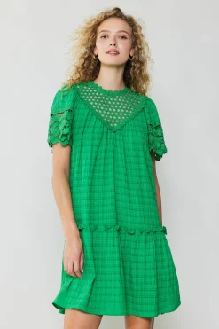 Mini Dresses-Current Air Lace Sleeve Mini Dress GREEN