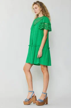 Mini Dresses-Current Air Lace Sleeve Mini Dress GREEN