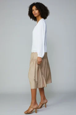 Long Sleeve Tops-Current Air Lace Trim Blouse WHITE