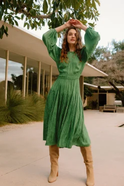 Midi Dresses-Current Air Laraline Paisley Jacquard Midi Dress LEAFGREEN