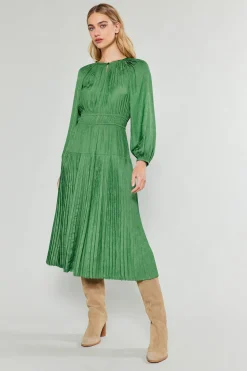 Midi Dresses-Current Air Laraline Paisley Jacquard Midi Dress LEAFGREEN