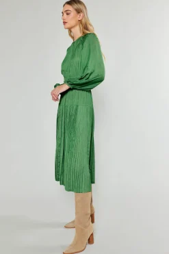 Midi Dresses-Current Air Laraline Paisley Jacquard Midi Dress LEAFGREEN