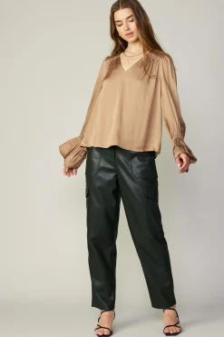 Long Sleeve Tops-Current Air Layered Cuff Blouse SAND