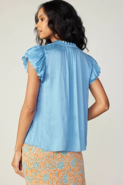 Short Sleeve Tops-Current Air Layered Lace Sleeve Top BABYBLUE