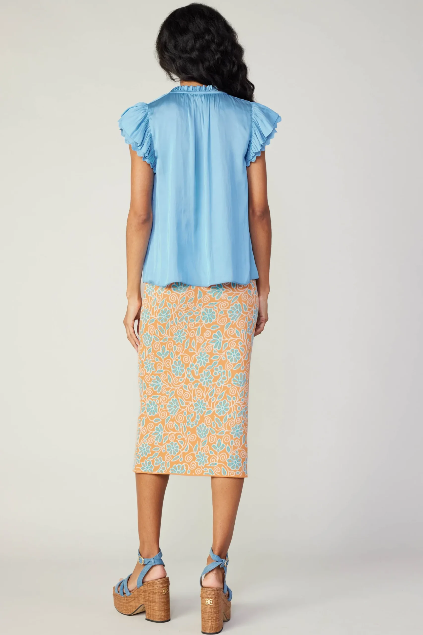 Short Sleeve Tops-Current Air Layered Lace Sleeve Top BABYBLUE