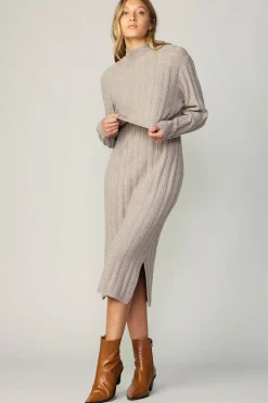 Sweaters-Current Air Layered Sweater Midi Dress OATMEAL