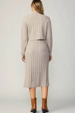 Sweaters-Current Air Layered Sweater Midi Dress OATMEAL