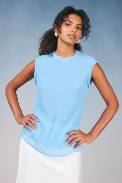 Sleeveless Tops-Current Air Layered Tank Top PASTELBLUE