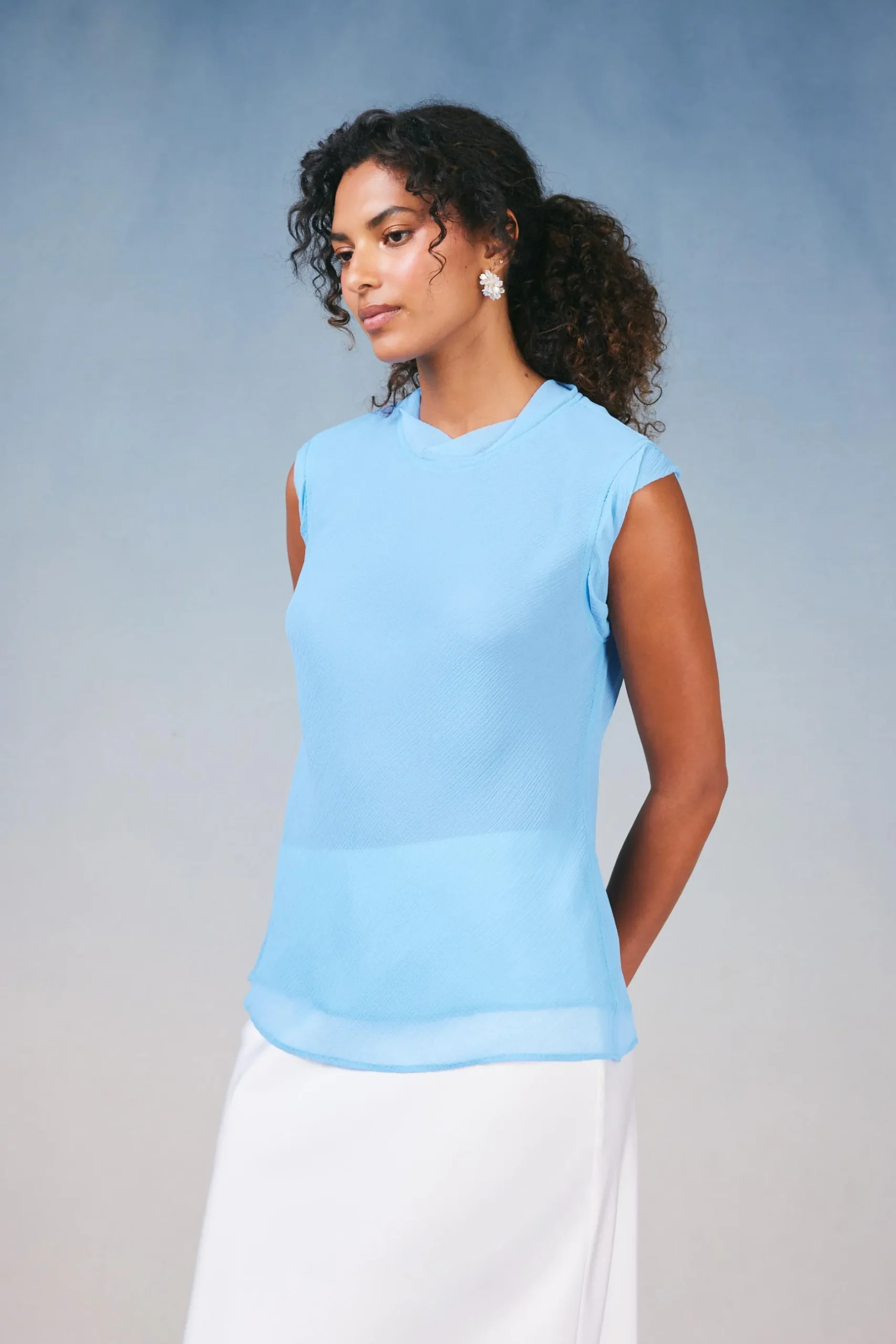 Sleeveless Tops-Current Air Layered Tank Top PASTELBLUE
