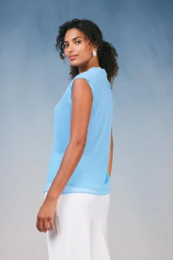 Sleeveless Tops-Current Air Layered Tank Top PASTELBLUE