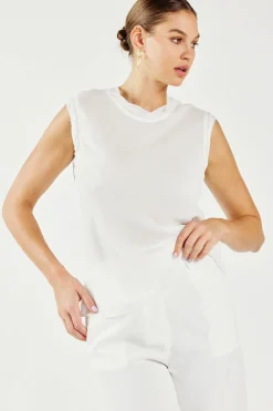 Sleeveless Tops-Current Air Layered Tank Top WHITE