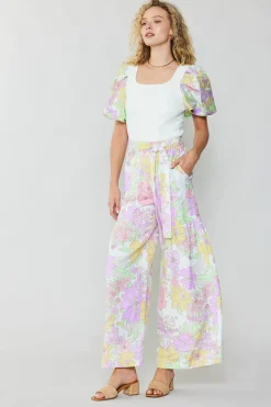 Pants-Current Air Linen Blend Floral Pants PINK