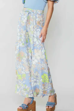 Pants-Current Air Linen Blend Floral Pants BLUE