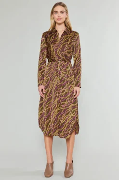 Midi Dresses-Current Air Link Motif Shirt Dress OLIVEWINE