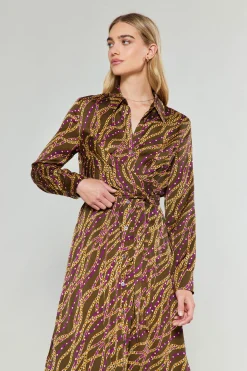 Midi Dresses-Current Air Link Motif Shirt Dress OLIVEWINE