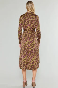 Midi Dresses-Current Air Link Motif Shirt Dress OLIVEWINE