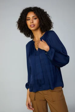Long Sleeve Tops-Current Air Long sleeve blouse womens NAVY