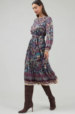 Midi Dresses-Current Air Lurex Floral Midi Dress PLUMMLT