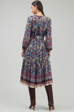 Midi Dresses-Current Air Lurex Floral Midi Dress PLUMMLT