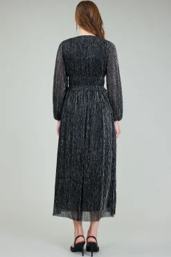 Maxi Dresses-Current Air Lurex Pleated Maxi Dress BLACK