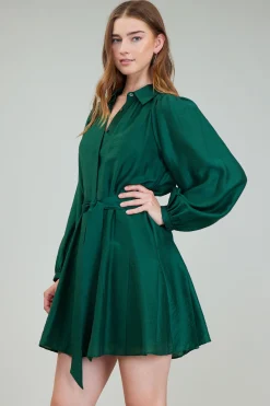 Mini Dresses-Current Air Lustrous Belted Mini Dress JEWELGREEN