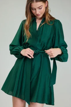 Mini Dresses-Current Air Lustrous Belted Mini Dress JEWELGREEN