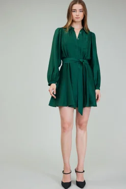 Mini Dresses-Current Air Lustrous Belted Mini Dress JEWELGREEN