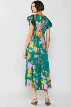 Midi Dresses-Current Air Mara Floral Pleated Midi Dress GREENFLORAL