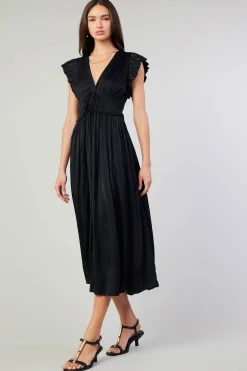 Maxi Dresses|Midi Dresses-Current Air Mara Pleated Maxi Dress BLACK