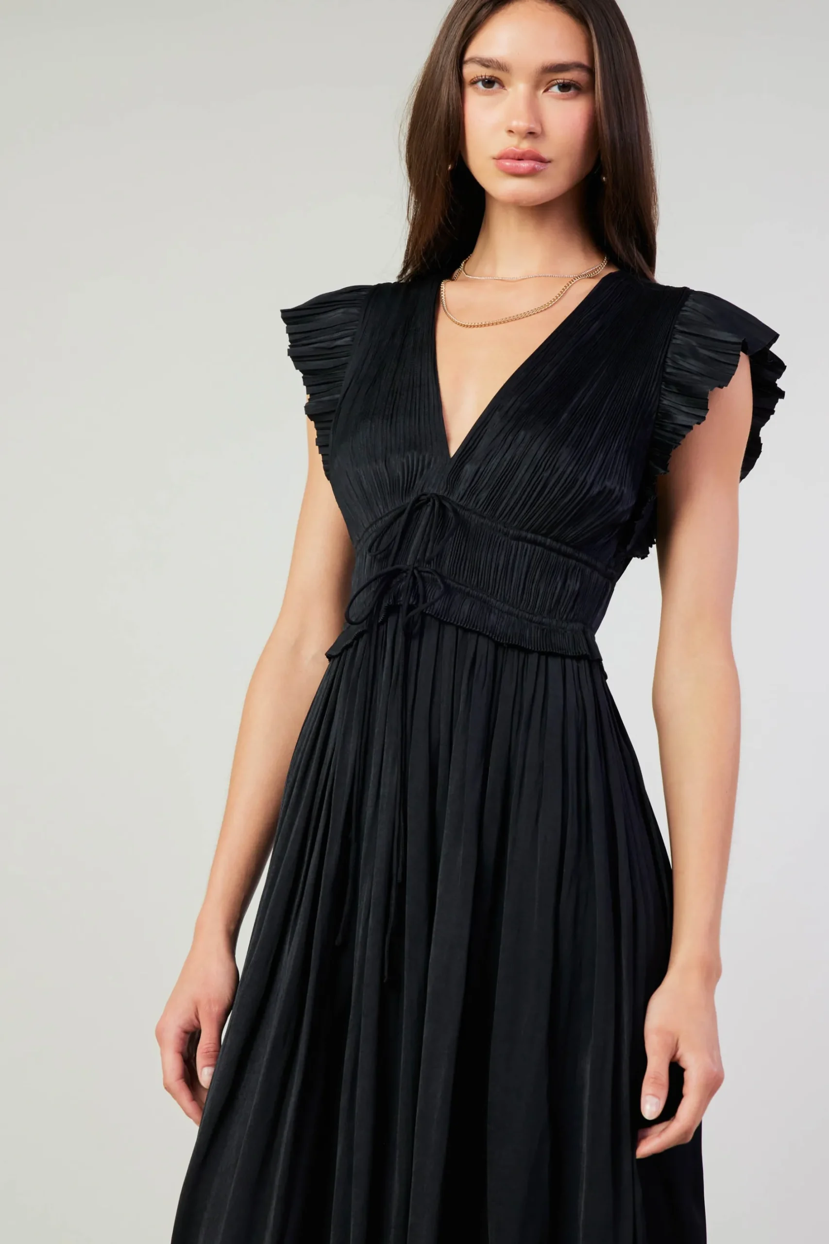 Maxi Dresses|Midi Dresses-Current Air Mara Pleated Maxi Dress BLACK