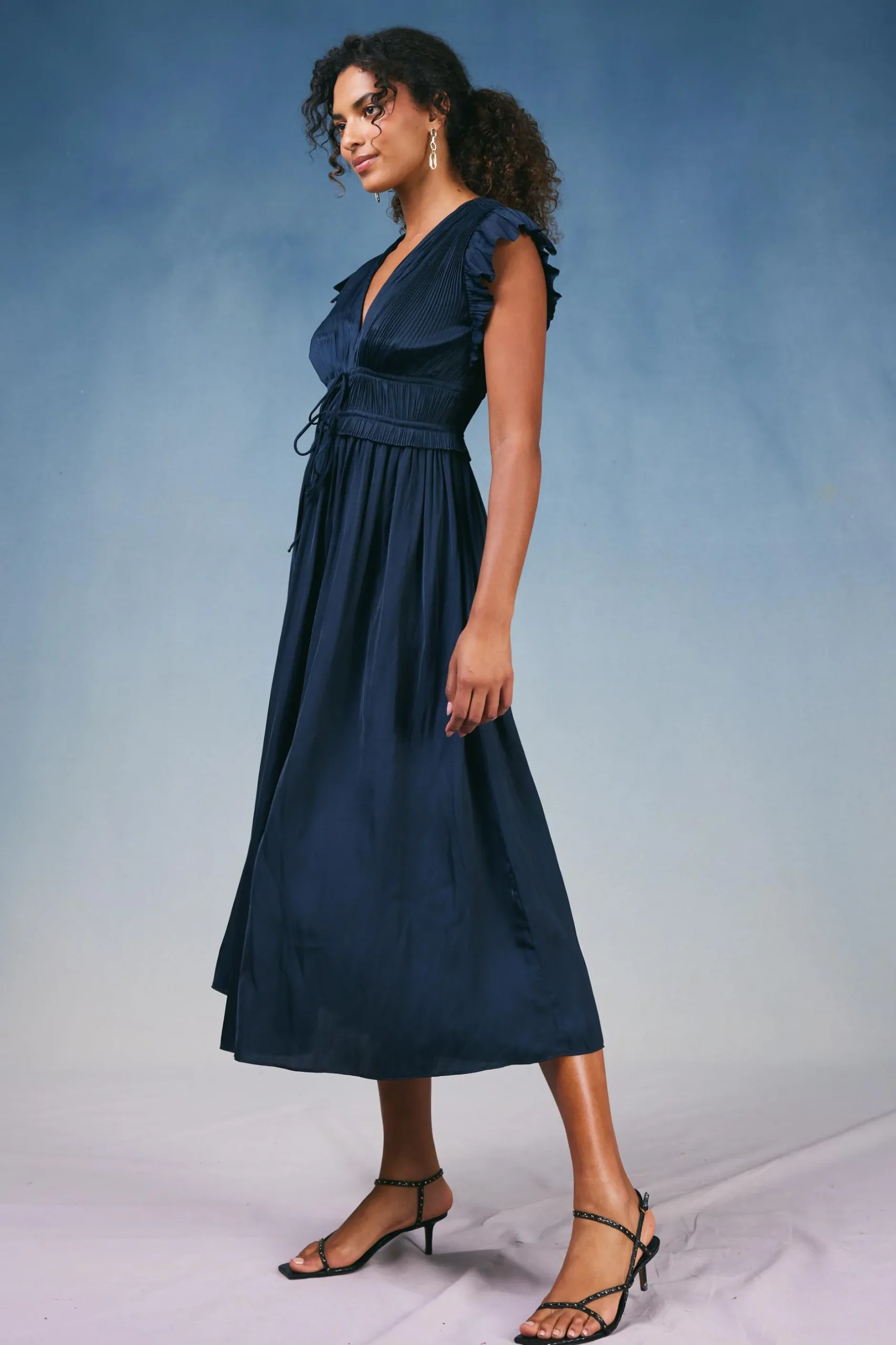 Maxi Dresses|Midi Dresses-Current Air Mara Pleated Maxi Dress DARKNAVY