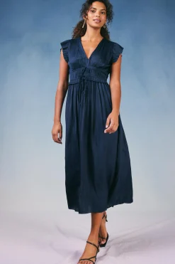 Maxi Dresses|Midi Dresses-Current Air Mara Pleated Maxi Dress DARKNAVY