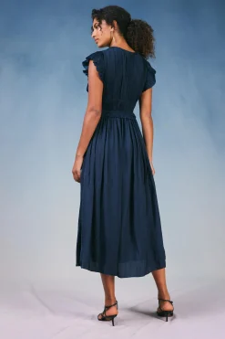 Maxi Dresses|Midi Dresses-Current Air Mara Pleated Maxi Dress DARKNAVY