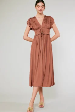 Maxi Dresses|Midi Dresses-Current Air Mara Pleated Maxi Dress CARAMEL