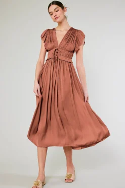 Maxi Dresses|Midi Dresses-Current Air Mara Pleated Maxi Dress CARAMEL