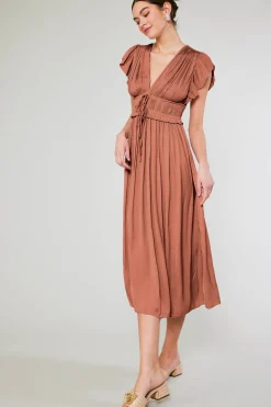 Maxi Dresses|Midi Dresses-Current Air Mara Pleated Maxi Dress CARAMEL