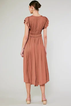 Maxi Dresses|Midi Dresses-Current Air Mara Pleated Maxi Dress CARAMEL