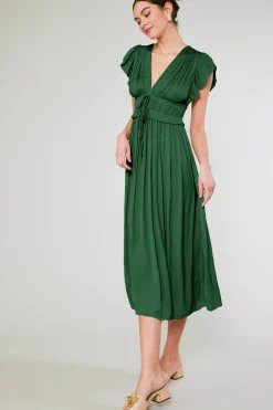 Maxi Dresses-Current Air Mara Pleated Maxi Dress FORESTGREEN