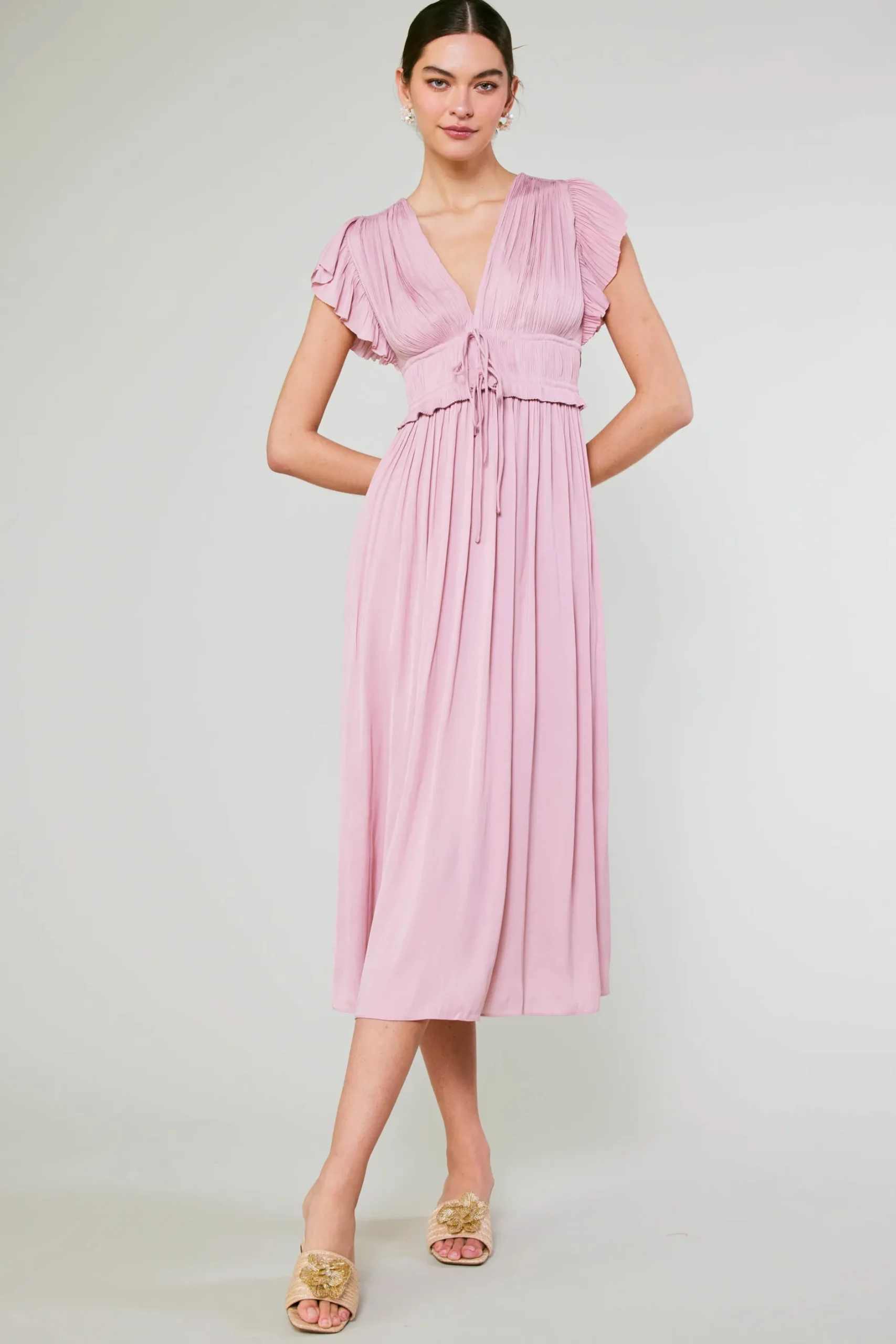 Maxi Dresses|Midi Dresses-Current Air Mara Pleated Maxi Dress BLUSHPINK